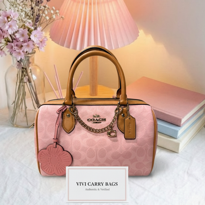 Coach Pink Mini Rowan with Flower Charm – Lifestyle