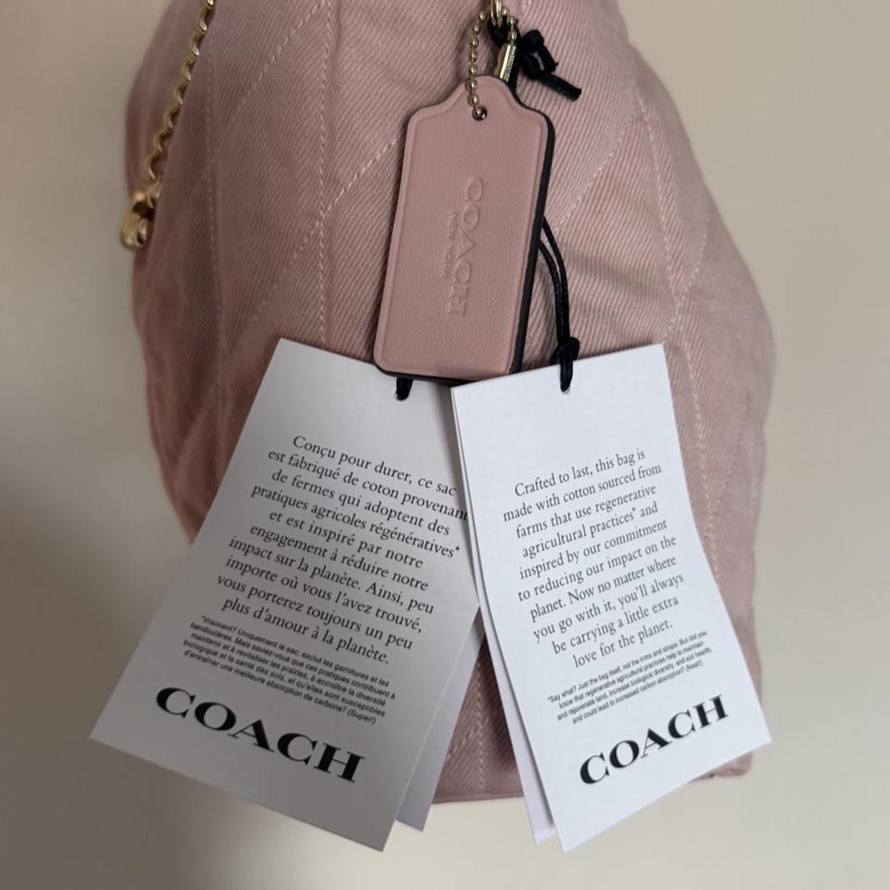Coach Evelyn Shoulder Bag – Pink Quilted Denim with Charm