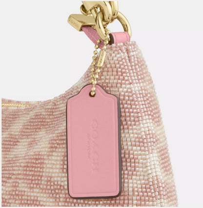 Pink Satin Beaded Shoulder Bag With Sparkle Detail
