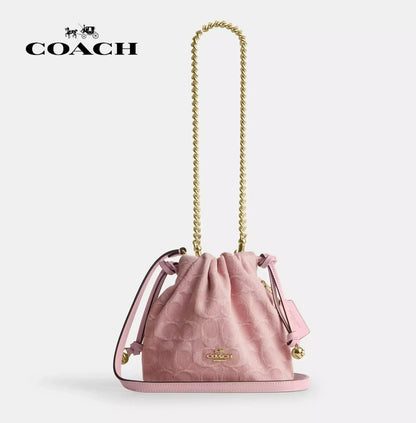 Mini Drawstring Shoulder Bag – Light Pink Denim