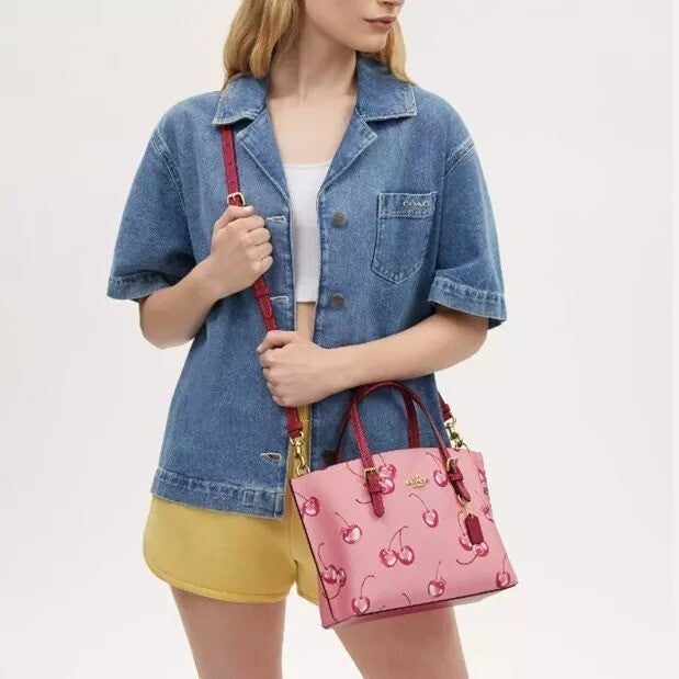 Canvas Mini Tote Bag – Cherry Pink Shoulder Style