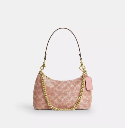 Pink Satin Beaded Shoulder Bag With Sparkle Detail
