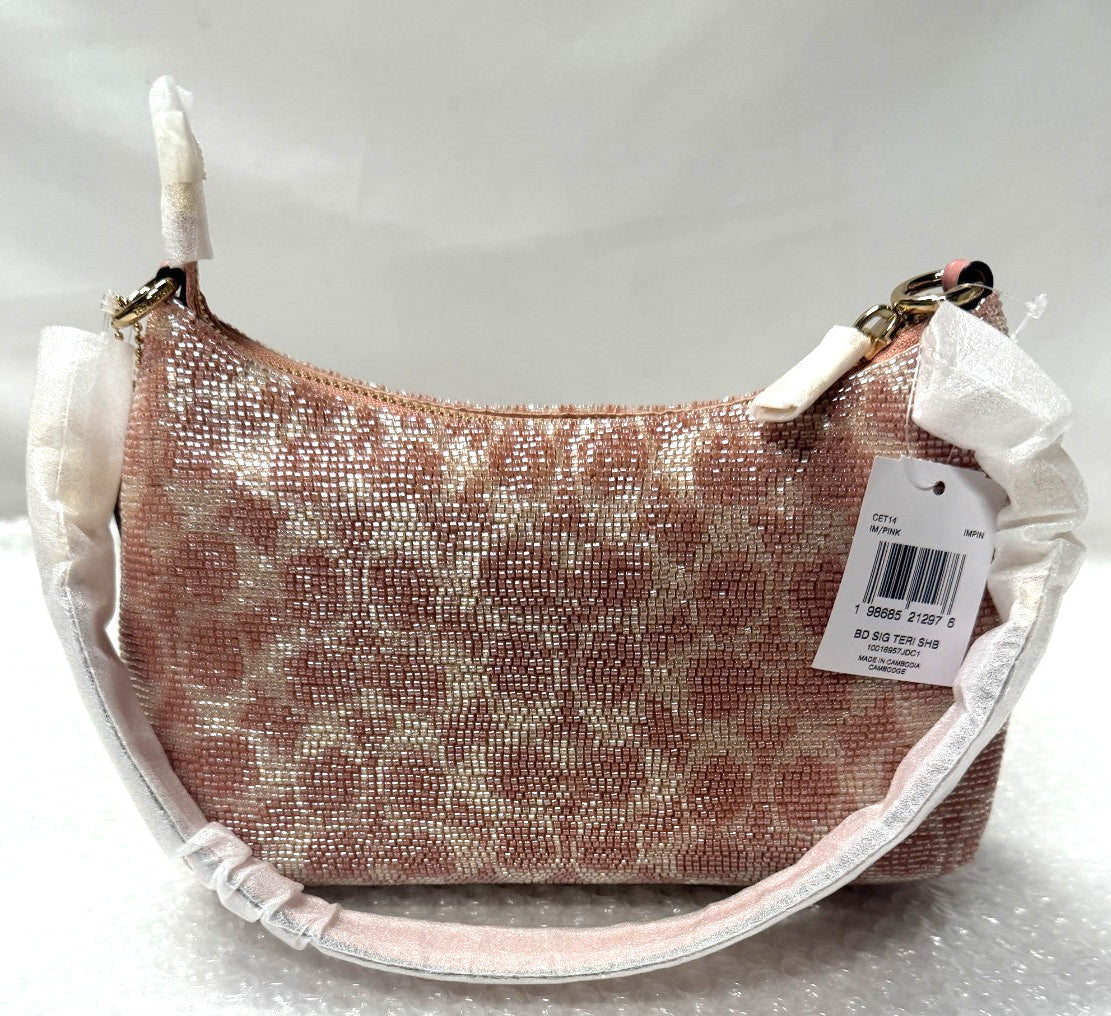 Pink Satin Beaded Shoulder Bag With Sparkle Detail