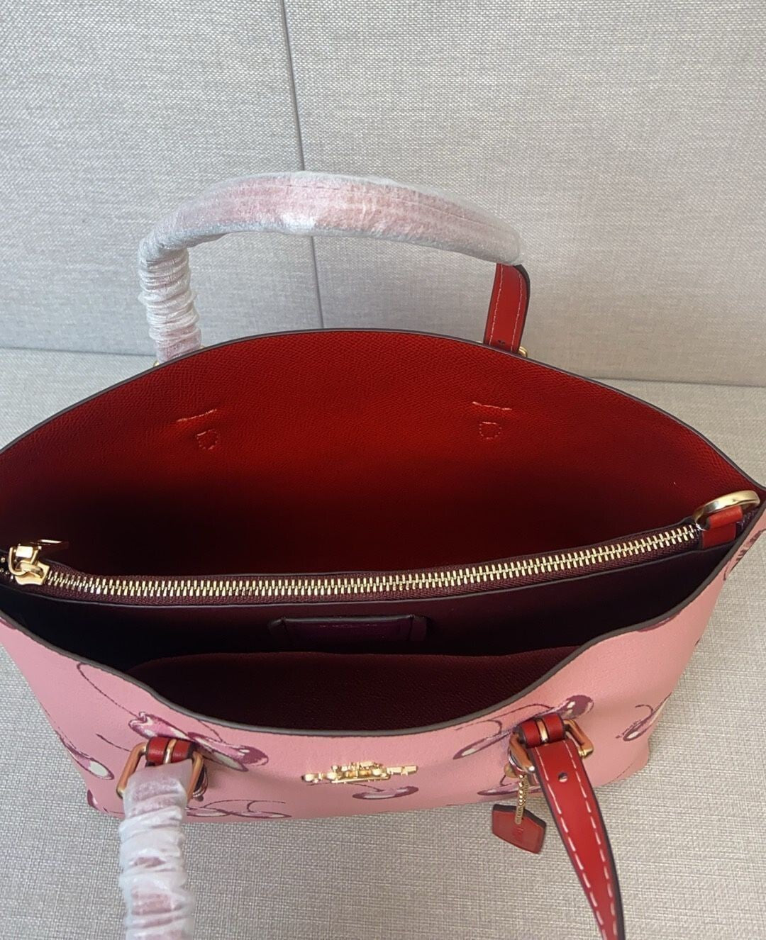 Canvas Mini Tote Bag – Cherry Pink Shoulder Style