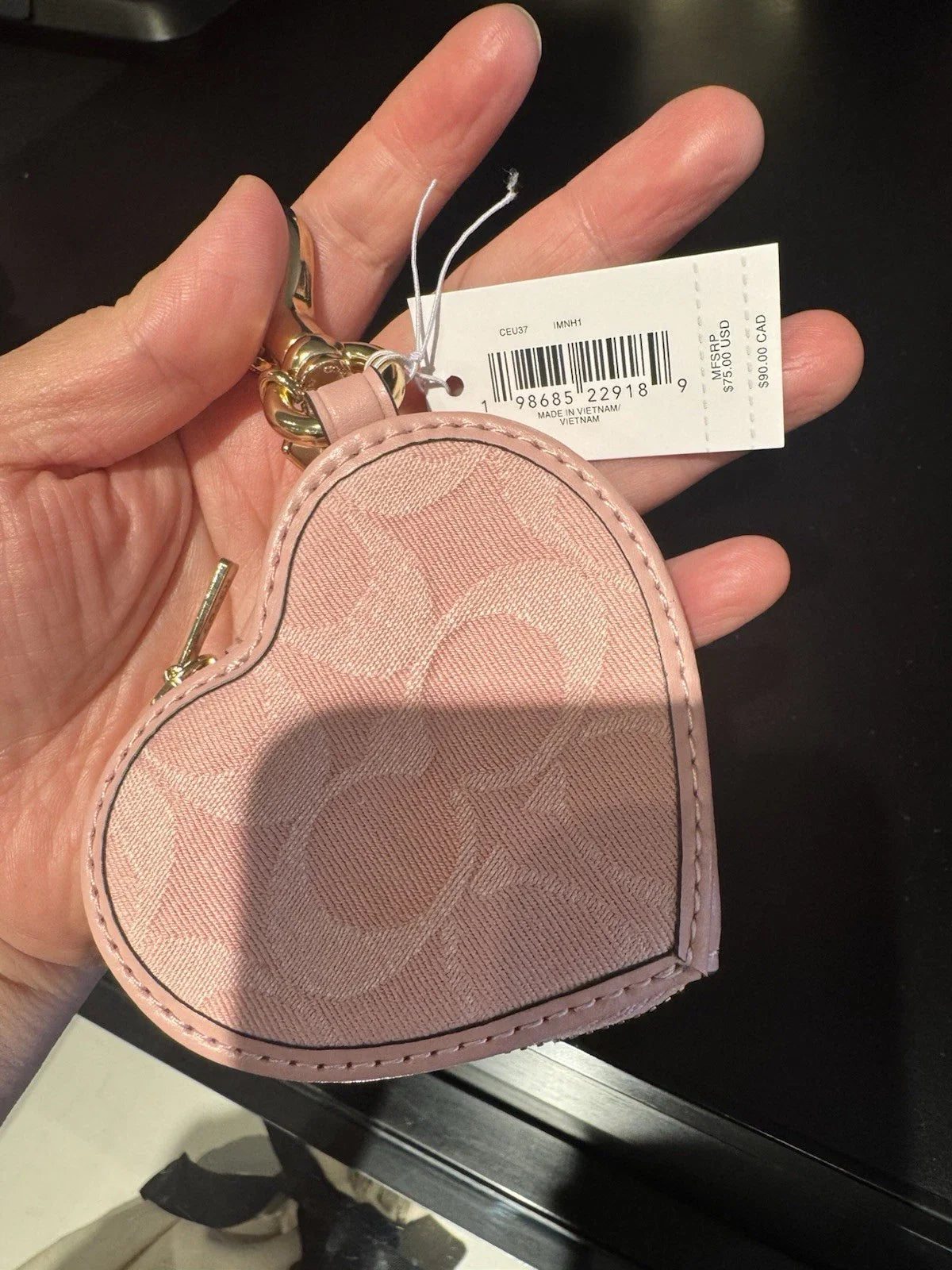 Coach Signature Pink Denim Heart Bag Charm