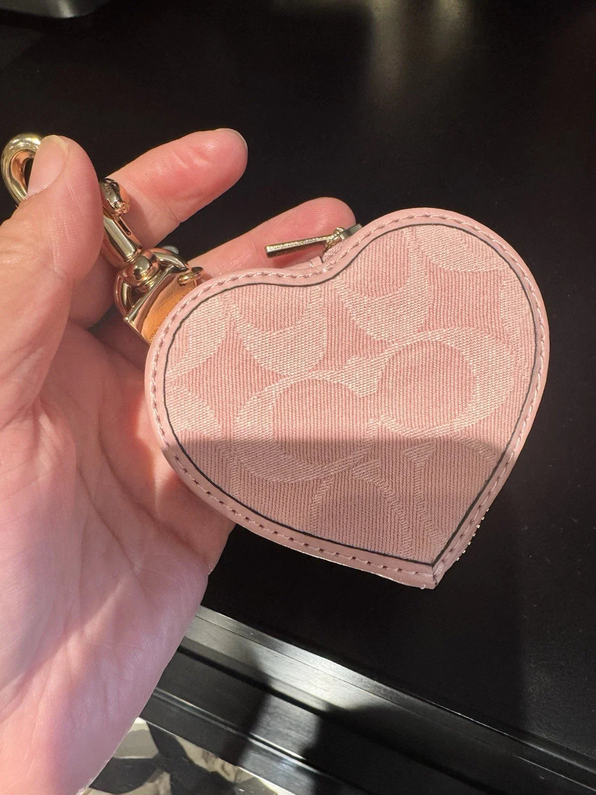 Coach Signature Pink Denim Heart Bag Charm