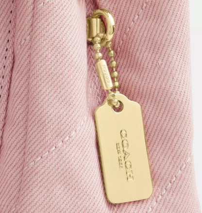 Pink Quilted Denim Crossbody Bag With Loved Detail