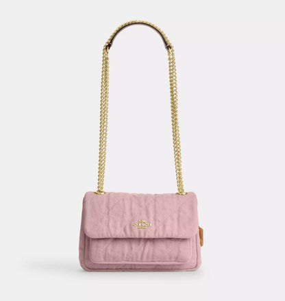 Pink Quilted Denim Crossbody Bag With Loved Detail
