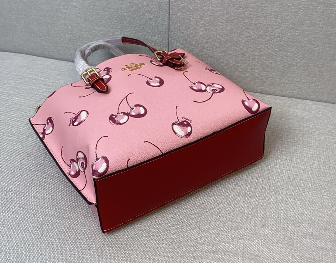 Canvas Mini Tote Bag – Cherry Pink Shoulder Style