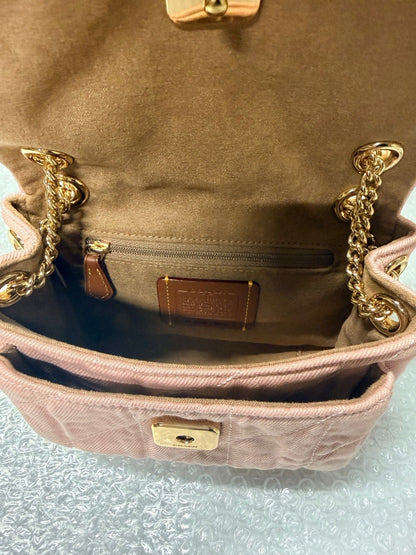 Pink Quilted Denim Crossbody Bag With Loved Detail