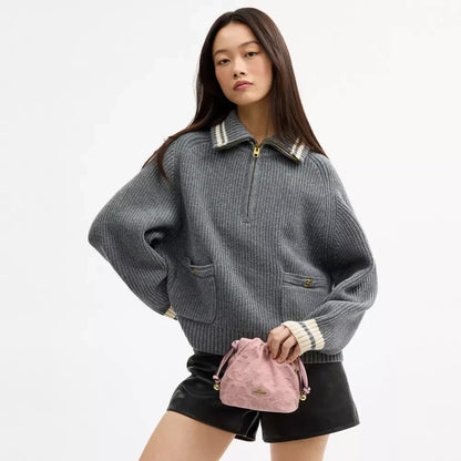 Mini Drawstring Shoulder Bag – Light Pink Denim