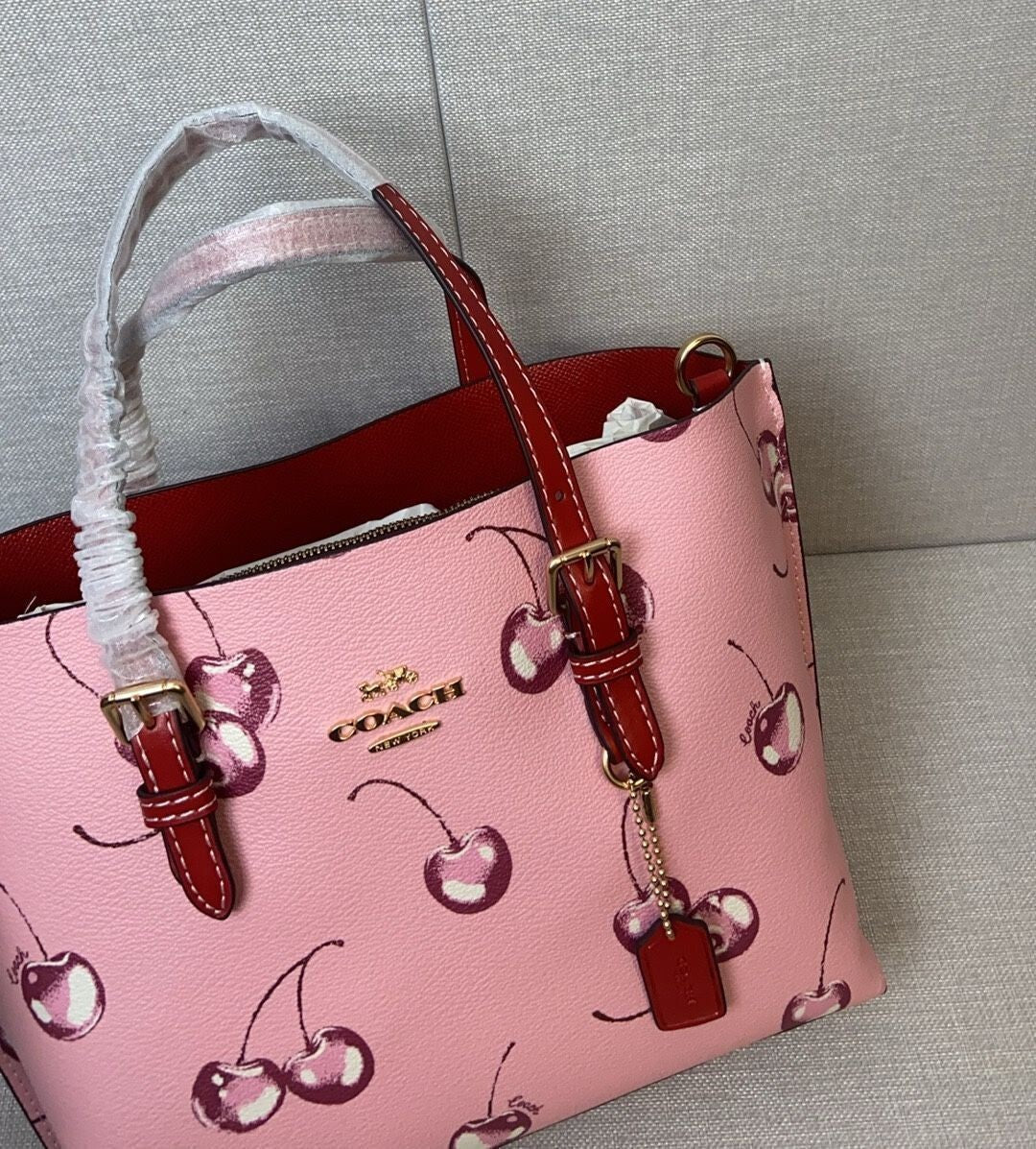 Canvas Mini Tote Bag – Cherry Pink Shoulder Style