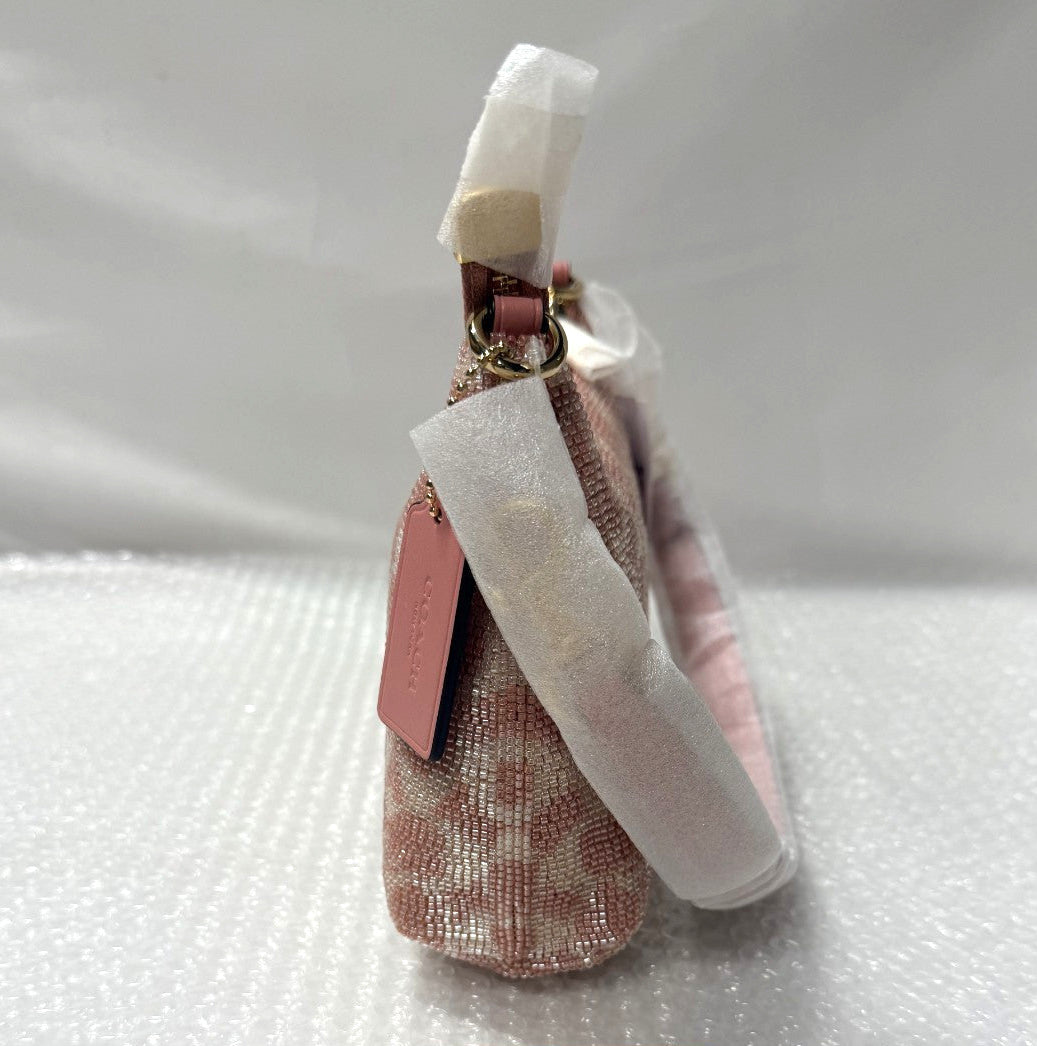 Pink Satin Beaded Shoulder Bag With Sparkle Detail