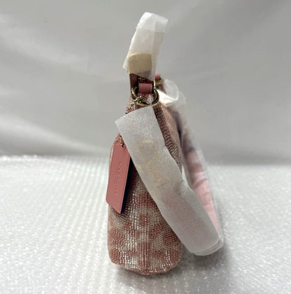 Pink Satin Beaded Shoulder Bag With Sparkle Detail