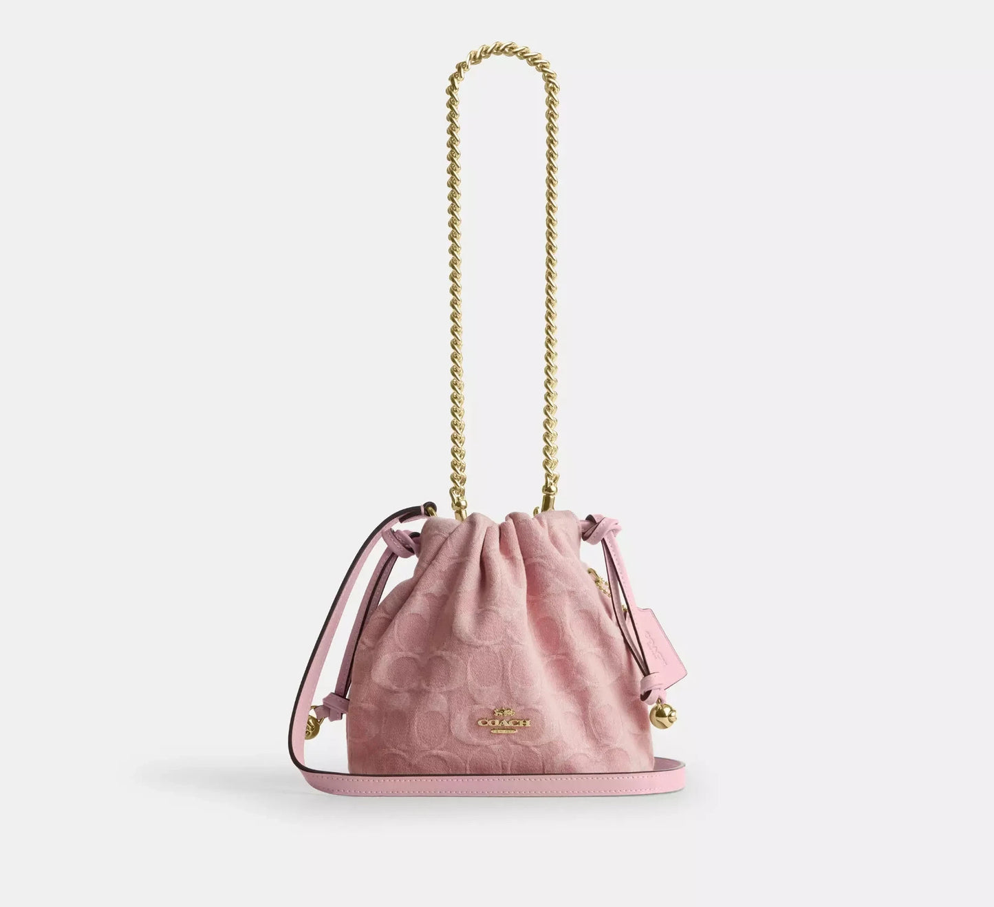 Mini Drawstring Shoulder Bag – Light Pink Denim