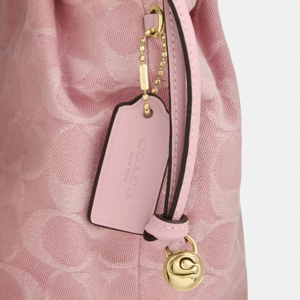 Mini Drawstring Shoulder Bag – Light Pink Denim