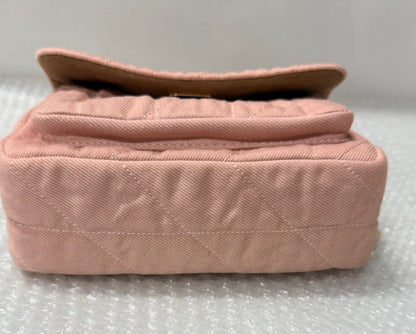 Pink Quilted Denim Crossbody Bag With Loved Detail