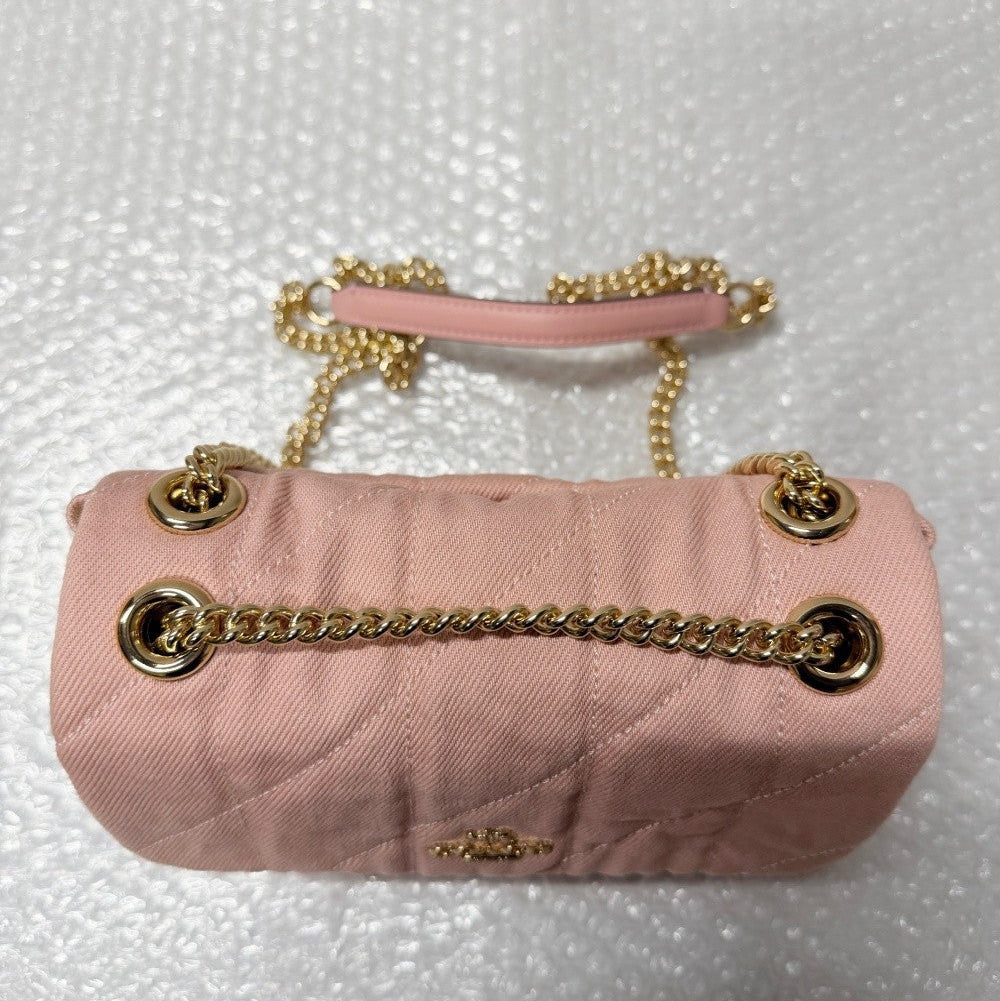 Pink Quilted Denim Crossbody Bag With Loved Detail
