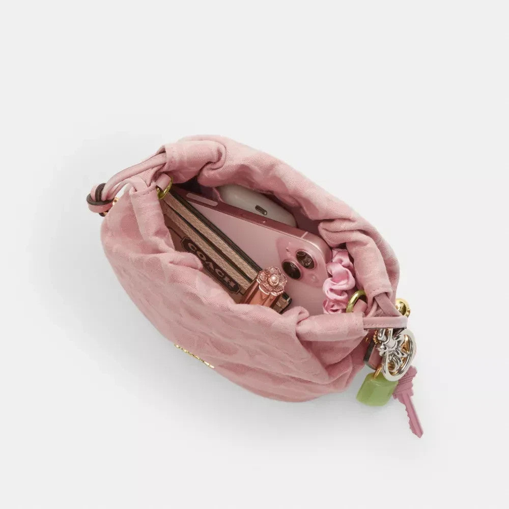 Mini Drawstring Shoulder Bag – Light Pink Denim