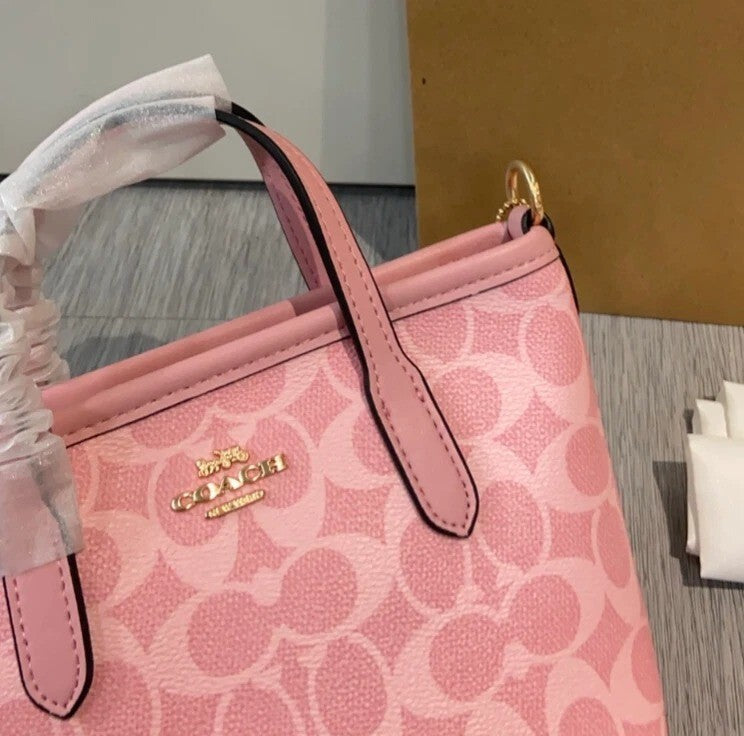 City Mini Tote Bag in Powder Pink Signature Canvas