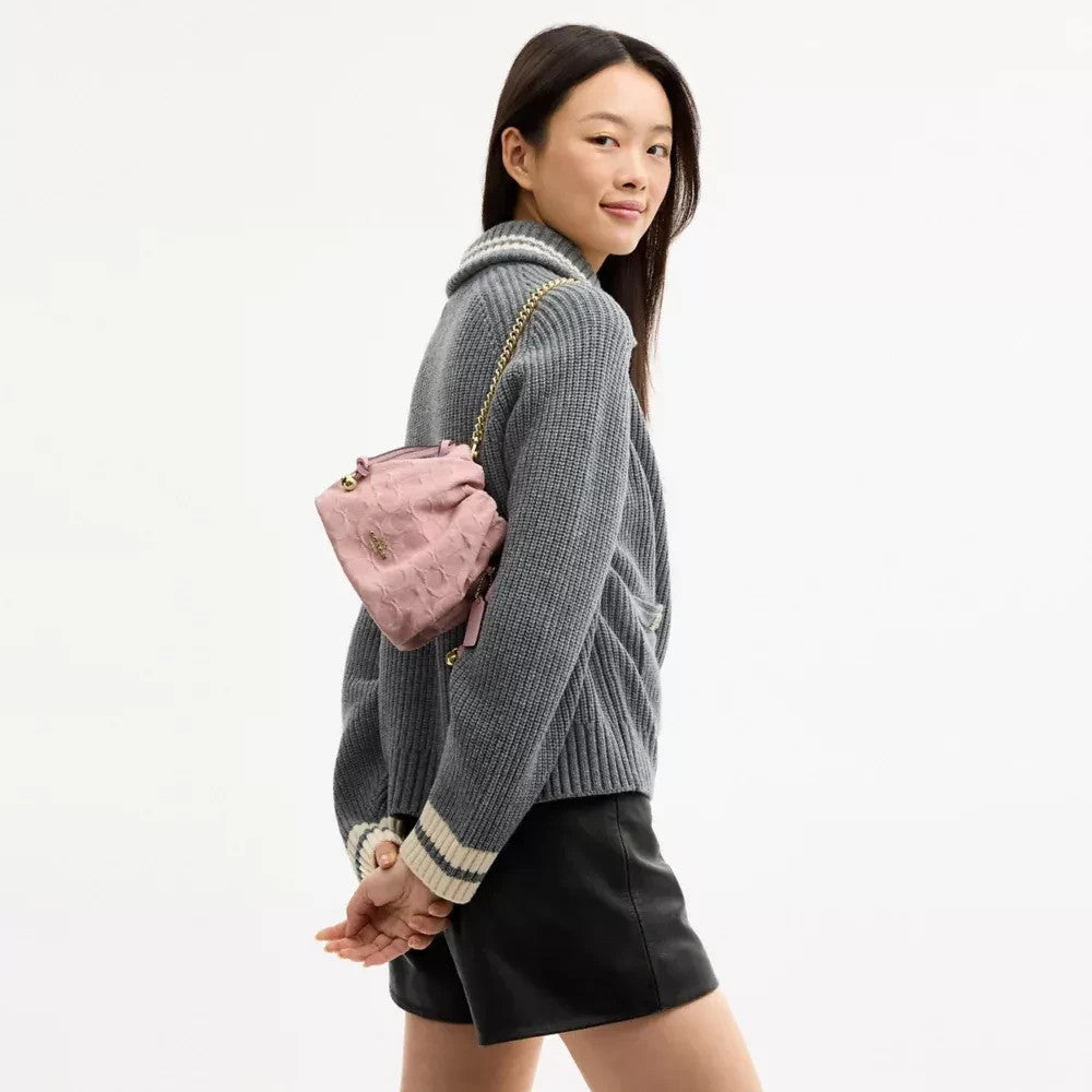 Mini Drawstring Shoulder Bag – Light Pink Denim