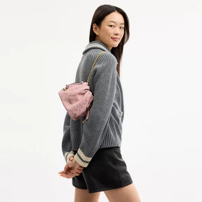 Mini Drawstring Shoulder Bag – Light Pink Denim