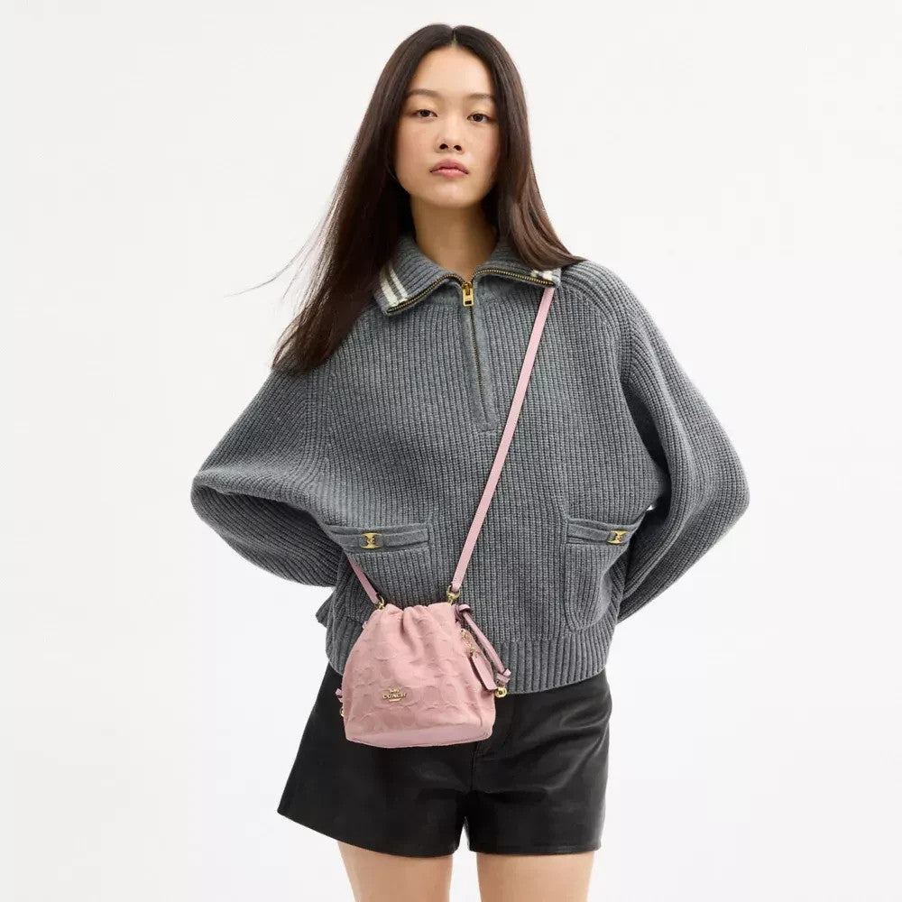 Mini Drawstring Shoulder Bag – Light Pink Denim