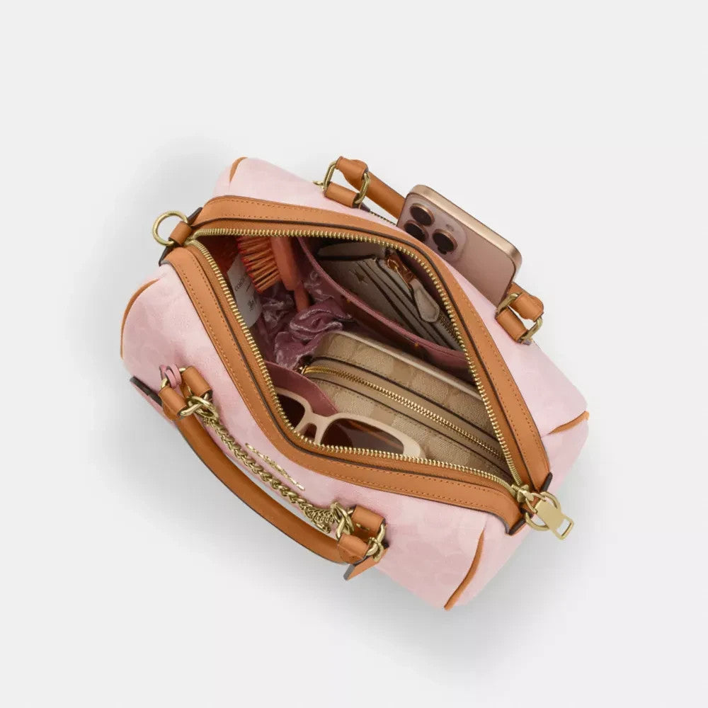 Rowan Satchel Bag in Powder Pink Signature Canvas