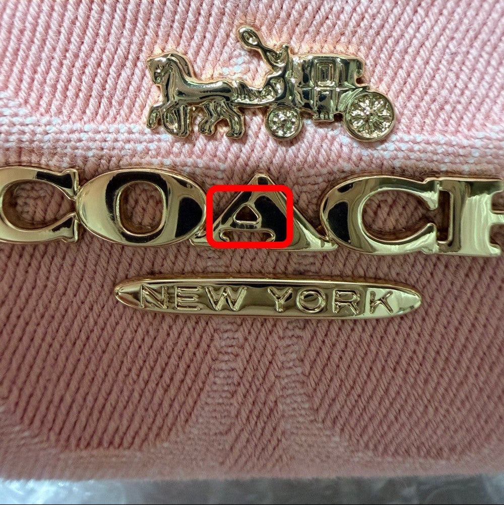 Gold Coach logo and horse-drawn carriage charm on a pink textured background with 'Fancy Tokyo Tokyo' branding.