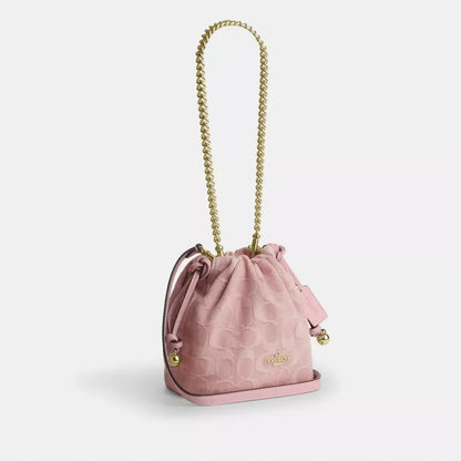 Mini Drawstring Shoulder Bag – Light Pink Denim