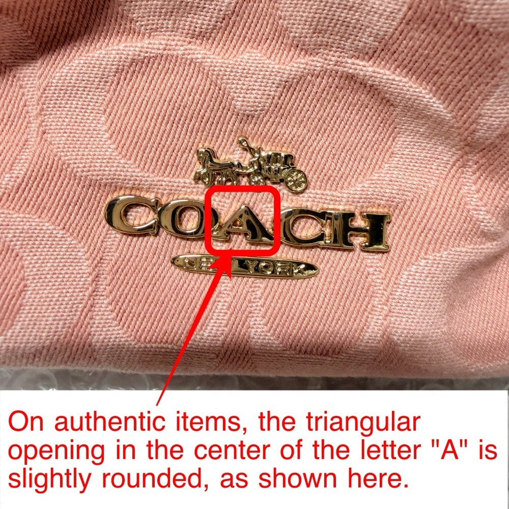 Close-up of a Coach logo on a pink textured background with 'Fancy Tokyo Tokyo' branding.