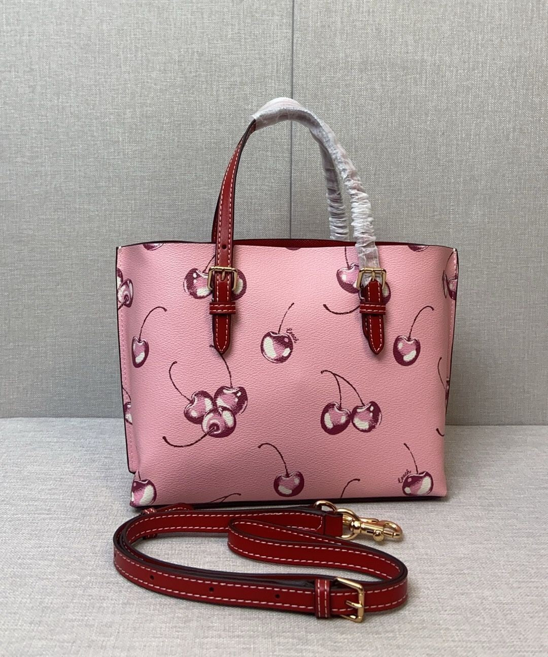 Canvas Mini Tote Bag – Cherry Pink Shoulder Style
