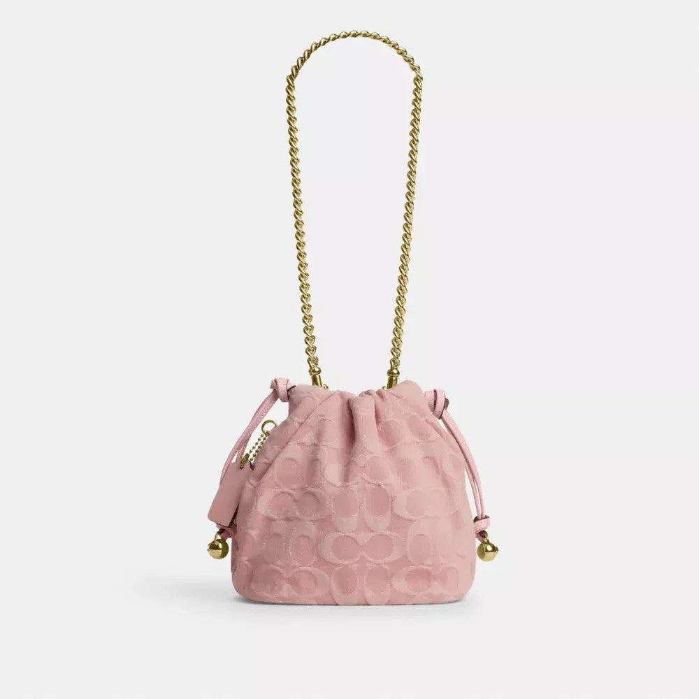 Mini Drawstring Shoulder Bag – Light Pink Denim