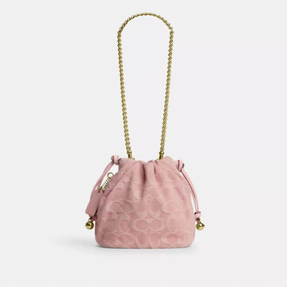 Mini Drawstring Shoulder Bag – Light Pink Denim