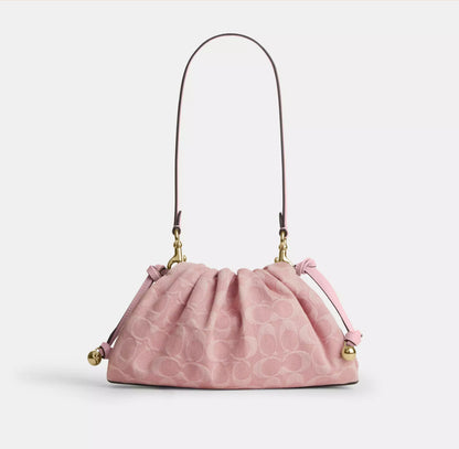 Signature Denim Shoulder Bag in Light Pink Leather