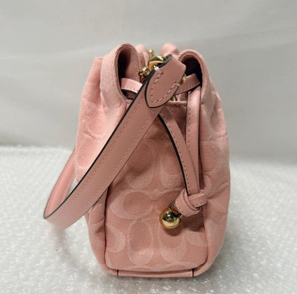 Pink handbag with gold accents on a white surface, next to an orange 'Fancy Tokyo Tokyo' box.