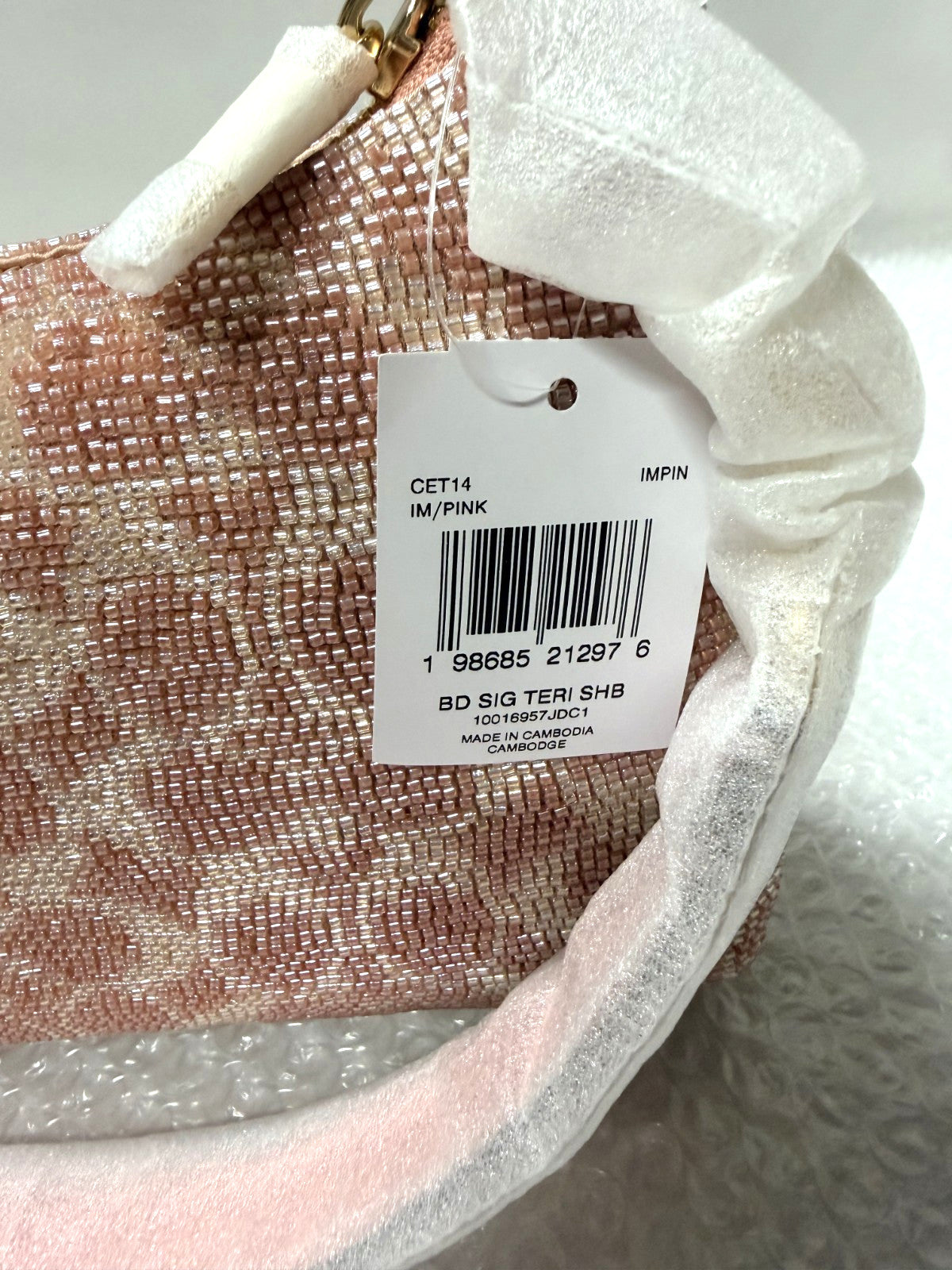 Pink Satin Beaded Shoulder Bag With Sparkle Detail