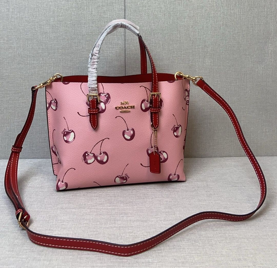 Canvas Mini Tote Bag – Cherry Pink Shoulder Style