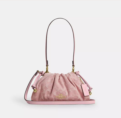 Signature Denim Shoulder Bag in Light Pink Leather