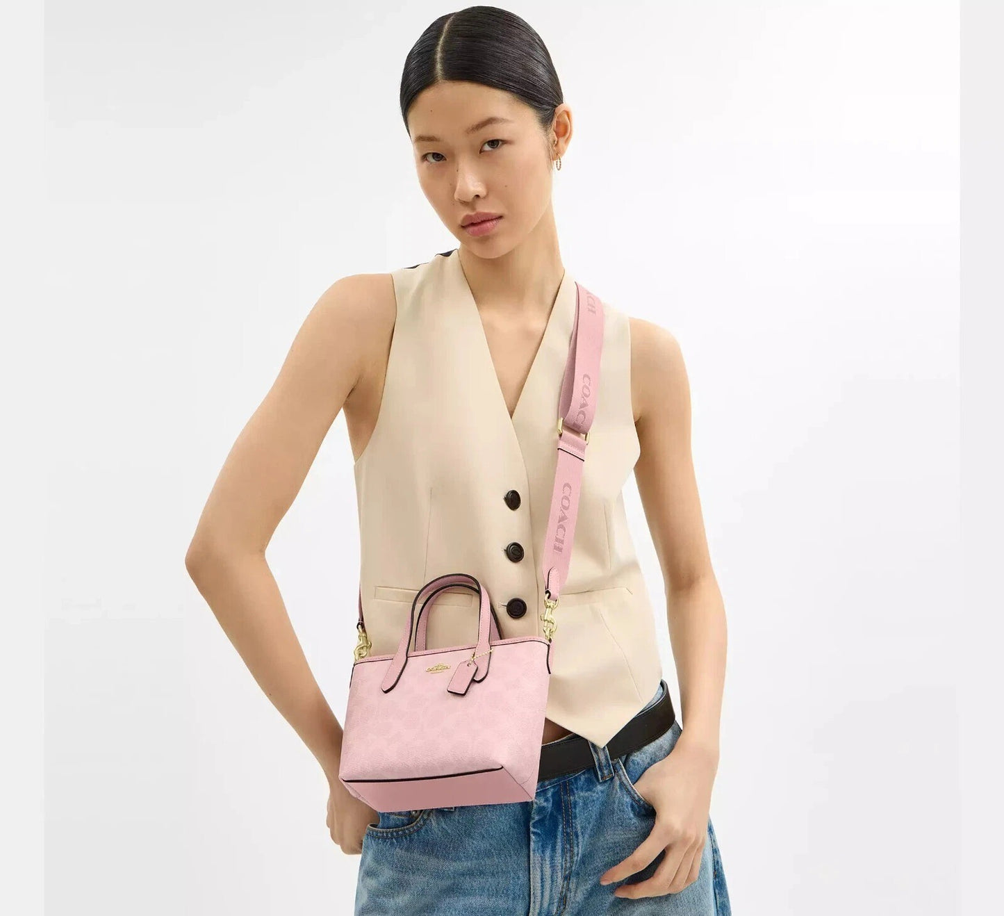 City Mini Tote Bag in Powder Pink Signature Canvas