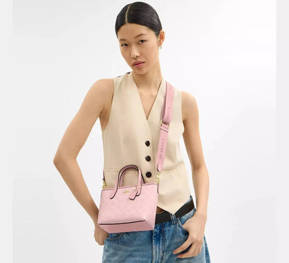 City Mini Tote Bag in Powder Pink Signature Canvas