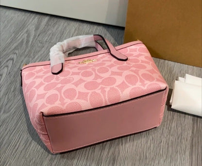 City Mini Tote Bag in Powder Pink Signature Canvas