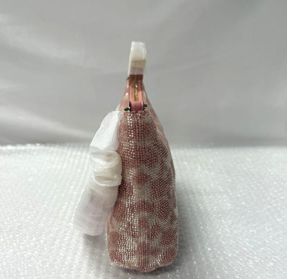Pink Satin Beaded Shoulder Bag With Sparkle Detail