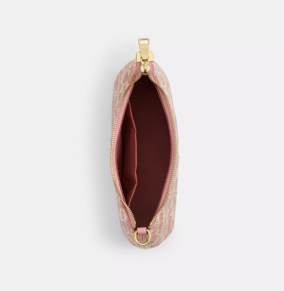 Pink Satin Beaded Shoulder Bag With Sparkle Detail