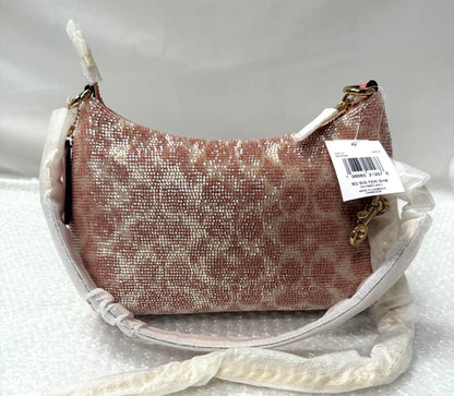 Sparkly handbag with a visible brand tag on a white background